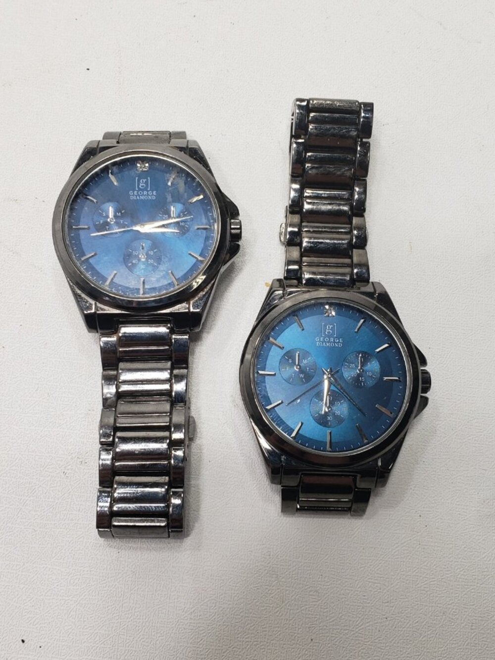 Set of 2 George Blue Dial Quartz Watches GWA0036GU Silver Tone Metal Band